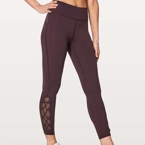 Lululemon Women's Tied To It 7/8 Tight 25" Black Cherry Leggings Size 2